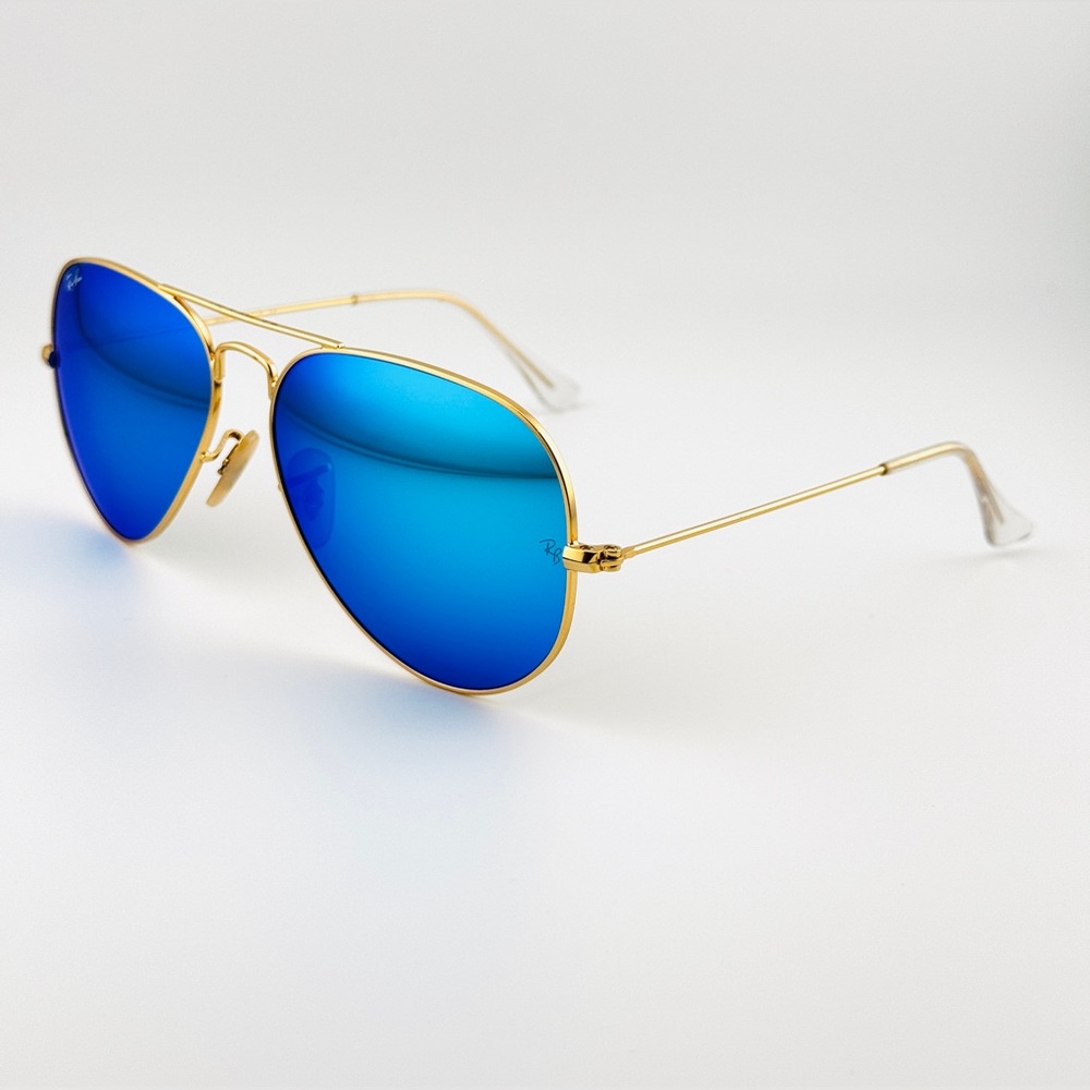 Ray-Ban Aviator Sunglasses RB3025 Gold Matte Frame with Blue Crystal Lens UNISEX - Picture 9 of 15